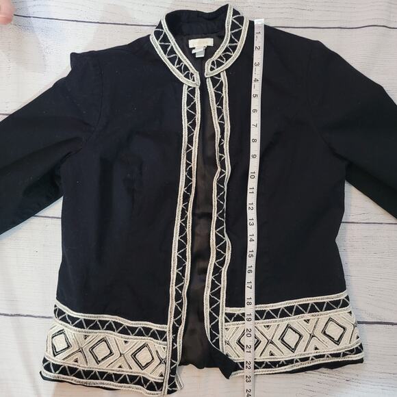 Chico's Size 1 US M Open Front Jacket Black and White Geometric Hems Layer - Picture 3 of 8